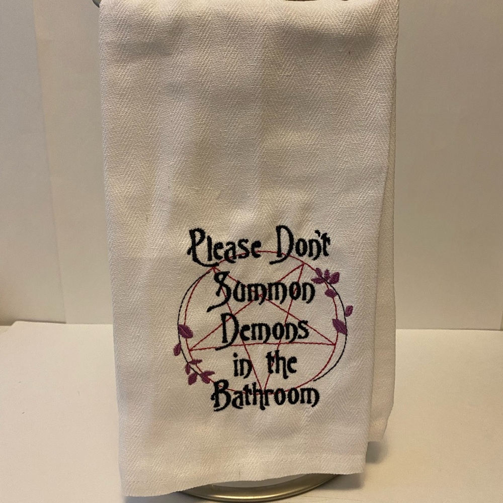 Please Don’t Summon Demons in the Bathroom Tea Towel